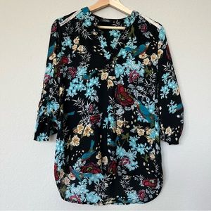 Cure black and teal flower blouse, size M